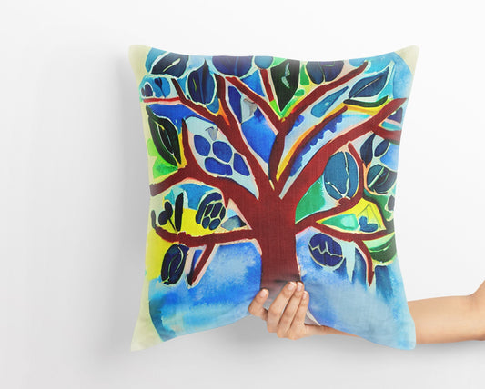 Tree Of Life Throw Pillow Cover, Abstract Throw Pillow Cover, Artist Pillow, Colorful Pillow Case, Contemporary Pillow, Square Pillow