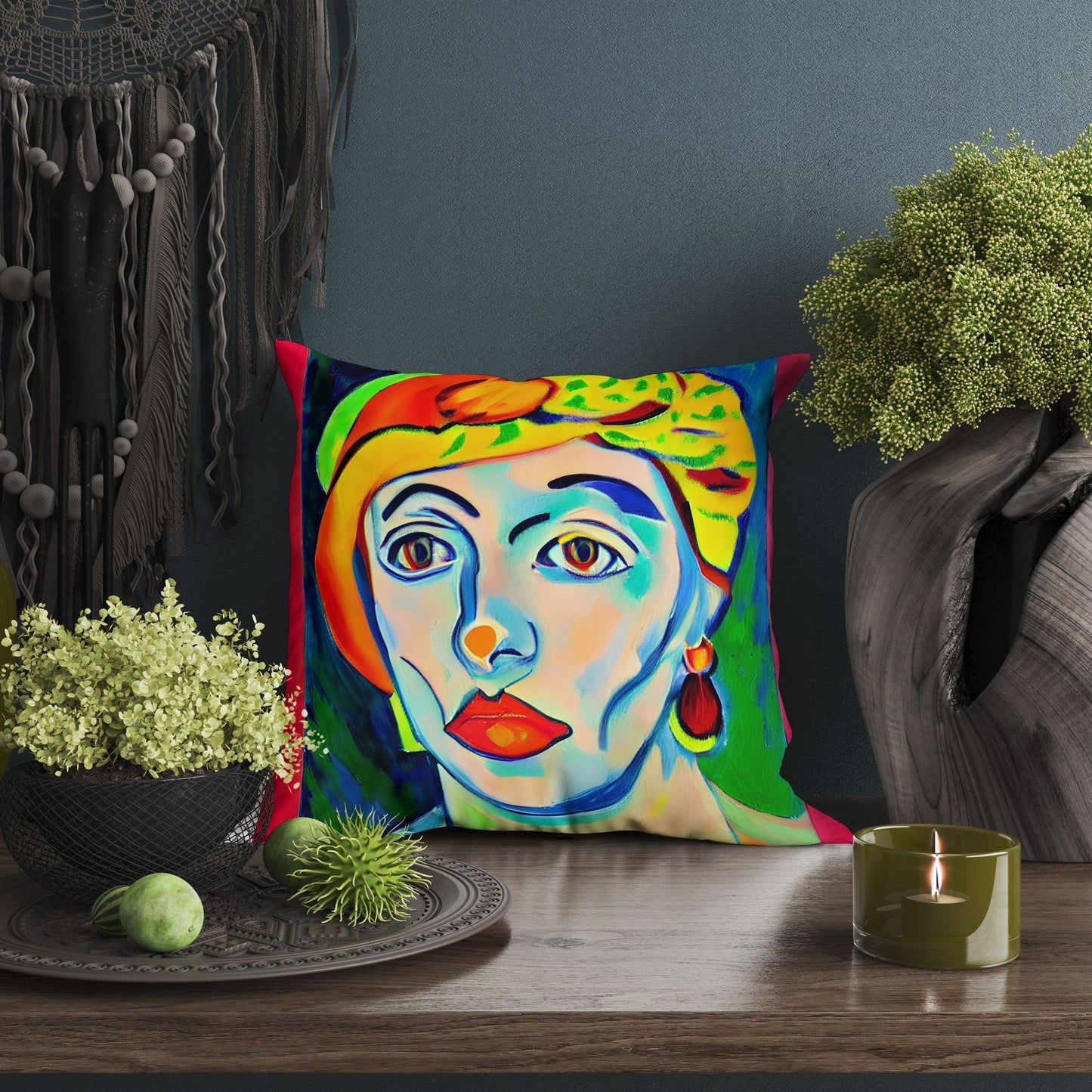 Beautiful Girl Throw Pillow, Abstract Throw Pillow, Artist Pillow, Colorful Pillow Case, Impressionist Pillow, Square Pillow