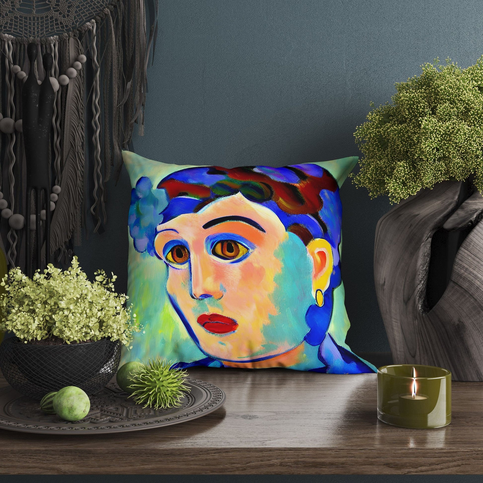 Beautiful Girl Tapestry Pillows, Abstract Pillow, Soft Pillow Cases, Colorful Pillow Case, Impressionist Pillow, 22X22 Pillow Cover