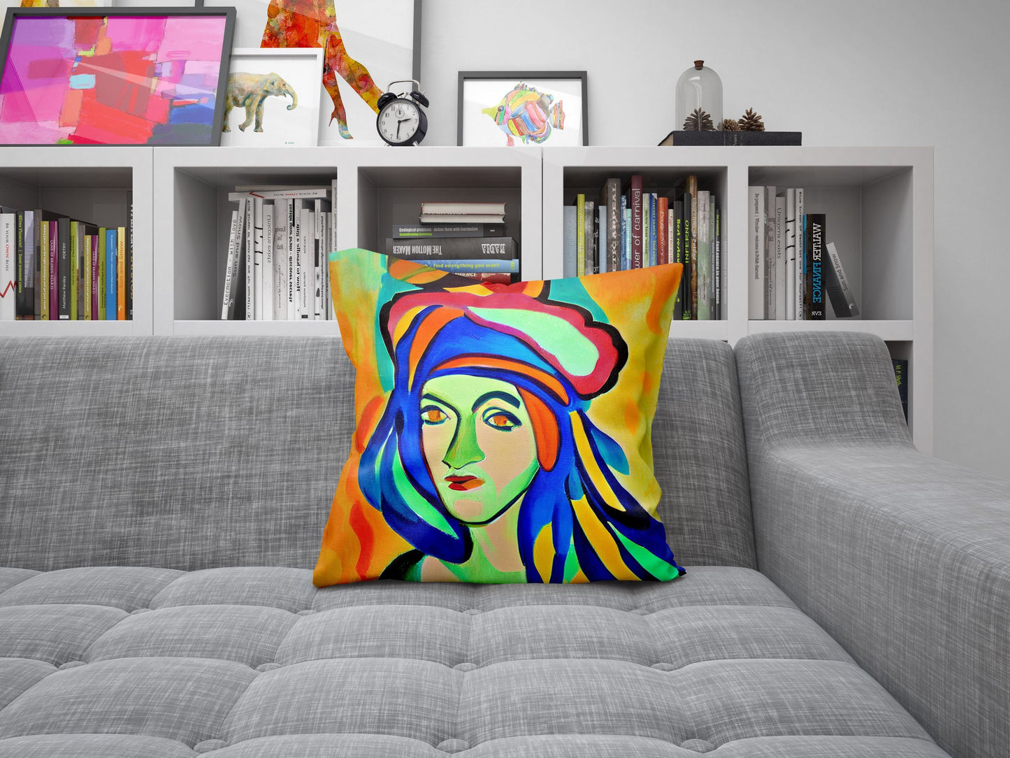 Beautiful Girl Pillow Case, Abstract Throw Pillow Cover, Artist Pillow, Colorful Pillow Case, Contemporary Pillow, Indoor Pillow Cases