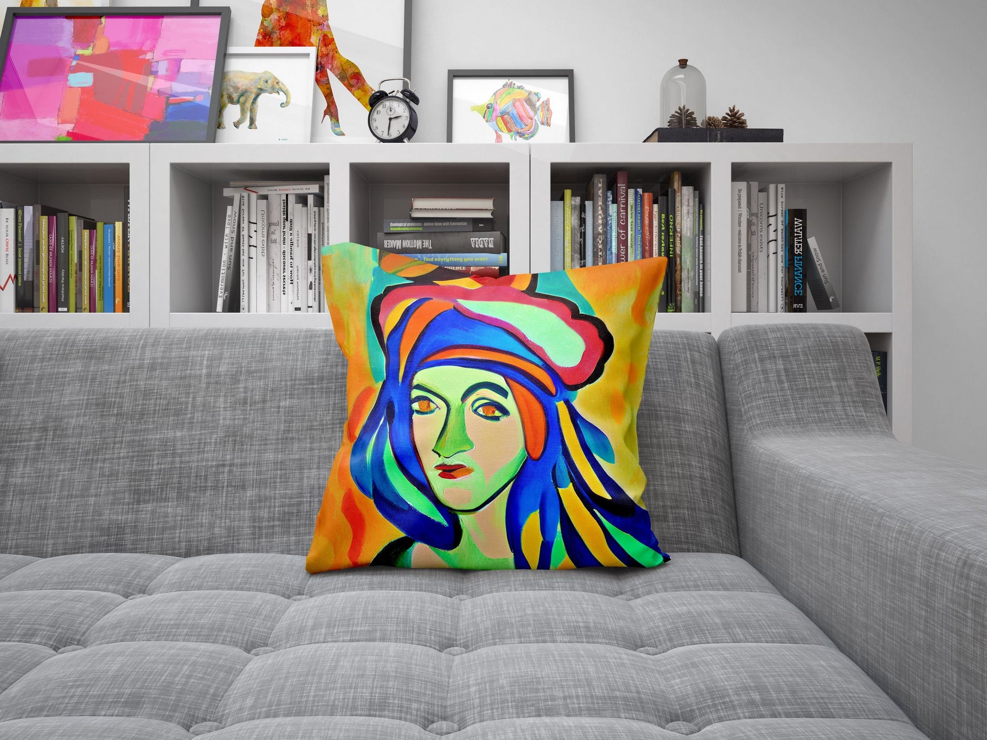 Beautiful Girl Pillow Case, Abstract Throw Pillow Cover, Artist Pillow, Colorful Pillow Case, Contemporary Pillow, Indoor Pillow Cases