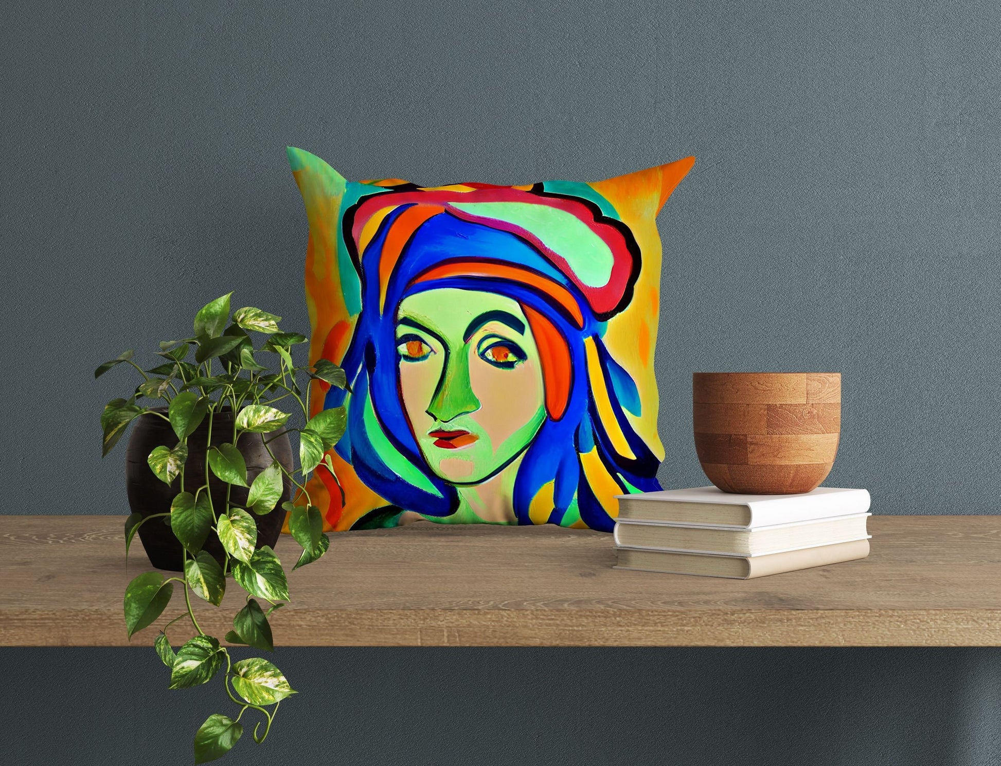 Beautiful Girl Pillow Case, Abstract Throw Pillow Cover, Artist Pillow, Colorful Pillow Case, Contemporary Pillow, Indoor Pillow Cases