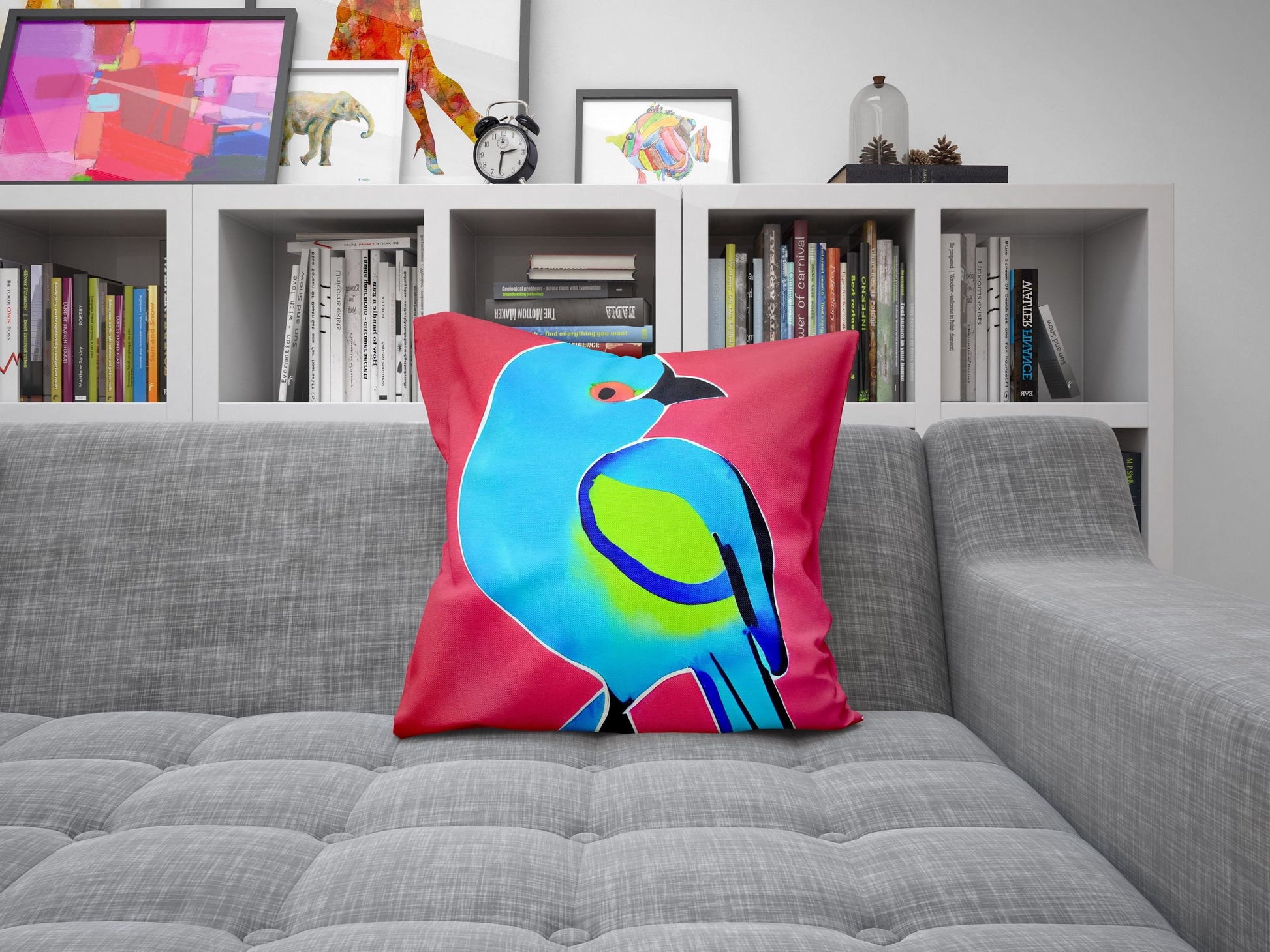 Blue Bird Pillow Case, Abstract Throw Pillow, Soft Pillow Cases, Colorful Pillow Case, Contemporary Pillow, Large Pillow Cases, Housewarming