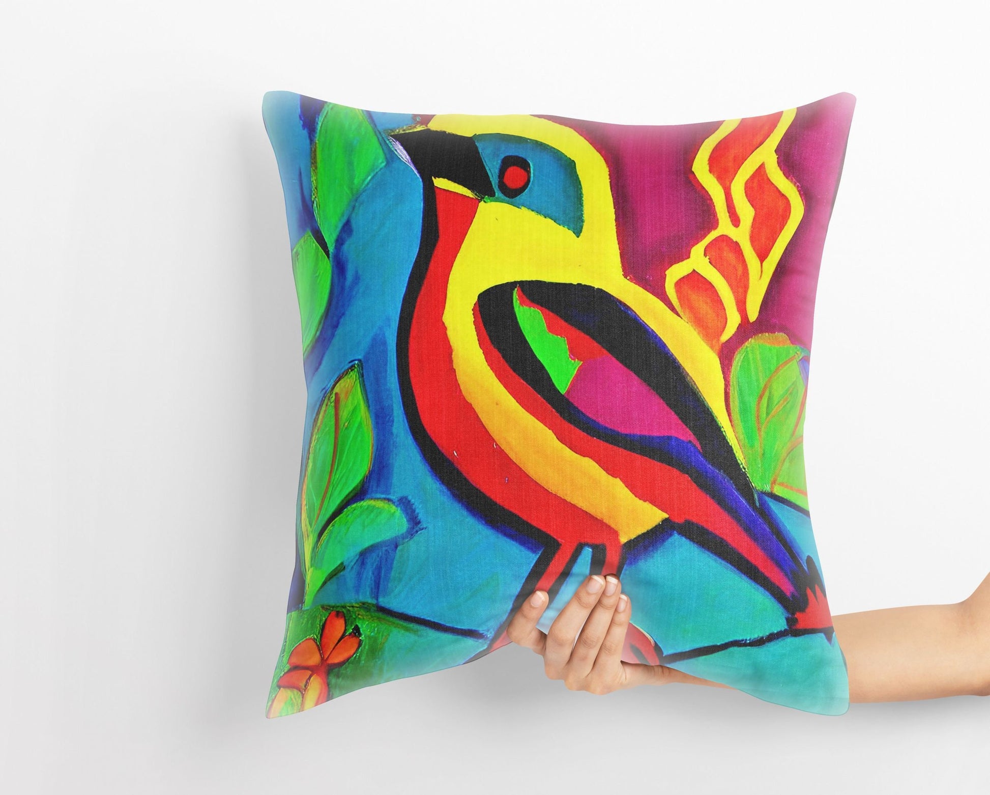 Colorful Bird Pillow Case, Abstract Pillow, Designer Pillow