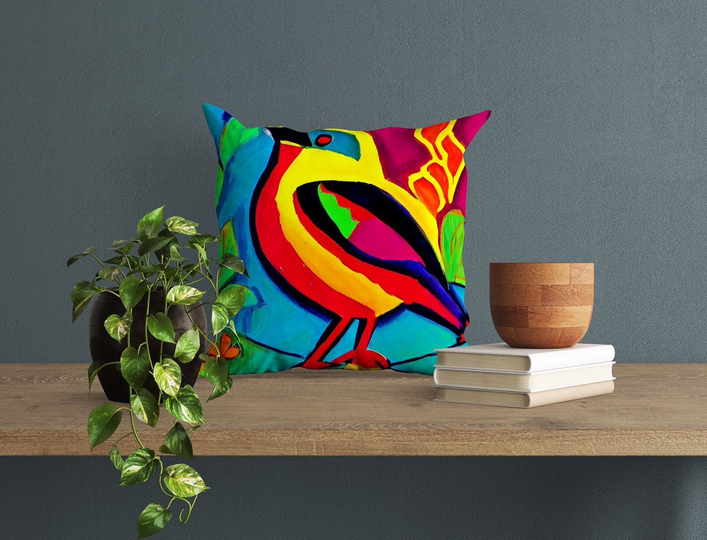 Colorful Bird Pillow Case, Abstract Pillow, Designer Pillow, Colorful Pillow Case, Contemporary Pillow, 20X20 Pillow Cover