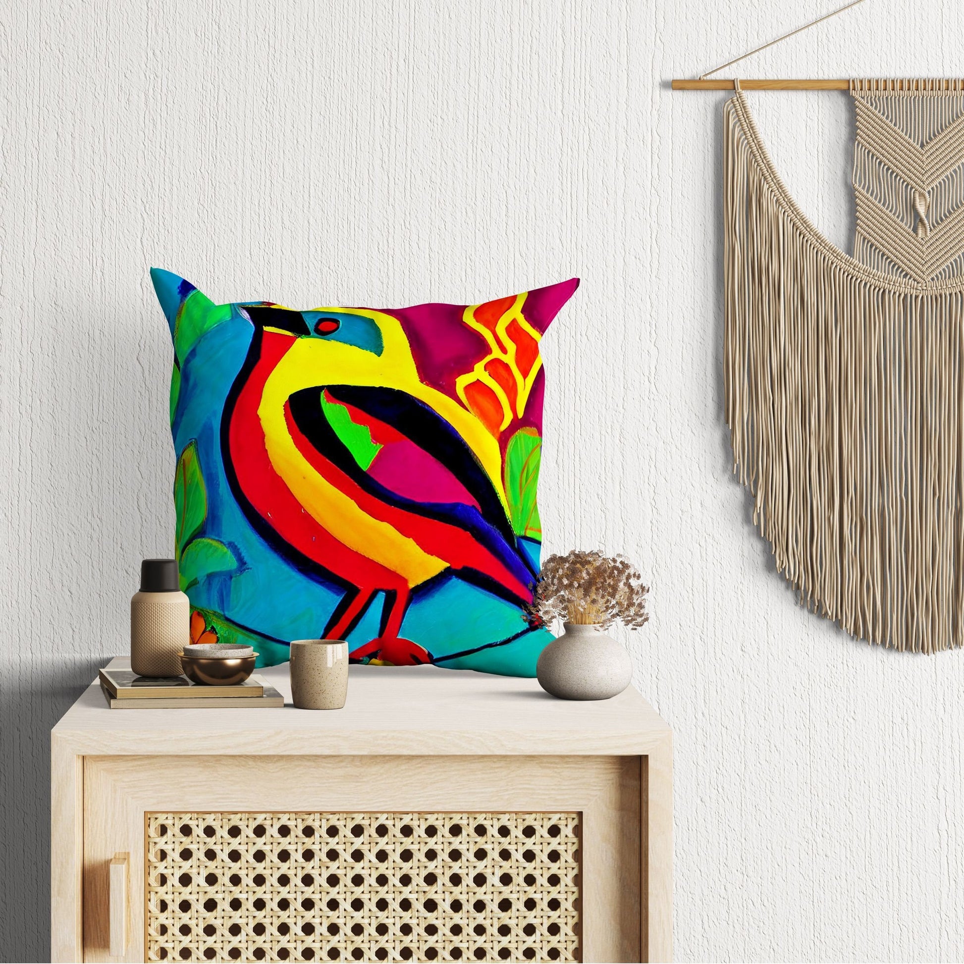 Colorful Bird Pillow Case, Abstract Pillow, Designer Pillow, Colorful Pillow Case, Contemporary Pillow, 20X20 Pillow Cover