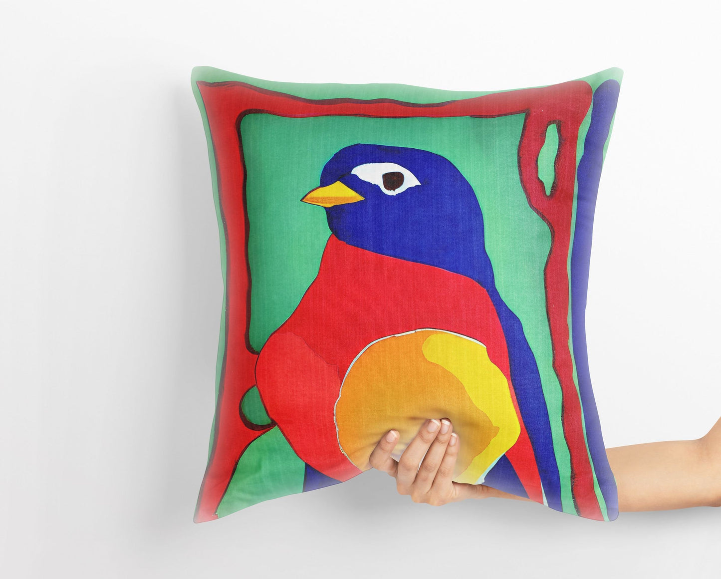 Red Bird Throw Pillow Cover, Abstract Throw Pillow, Artist Pillow, Colorful Pillow Case, Contemporary Pillow, Square Pillow