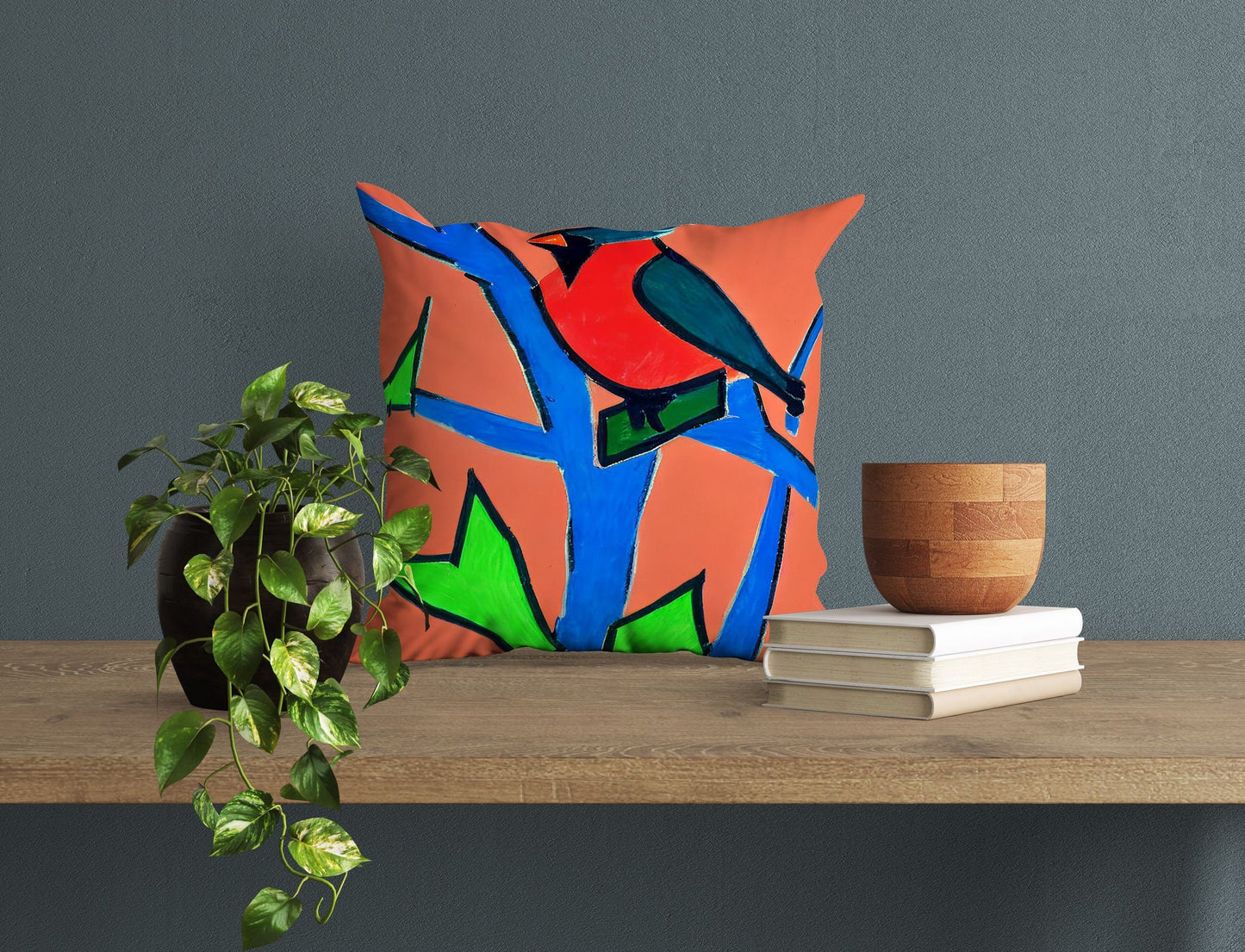 North American Cardinals Bird Throw Pillow, Abstract Throw Pillow Cover, Art Pillow, Colorful Pillow Case, Contemporary Pillow