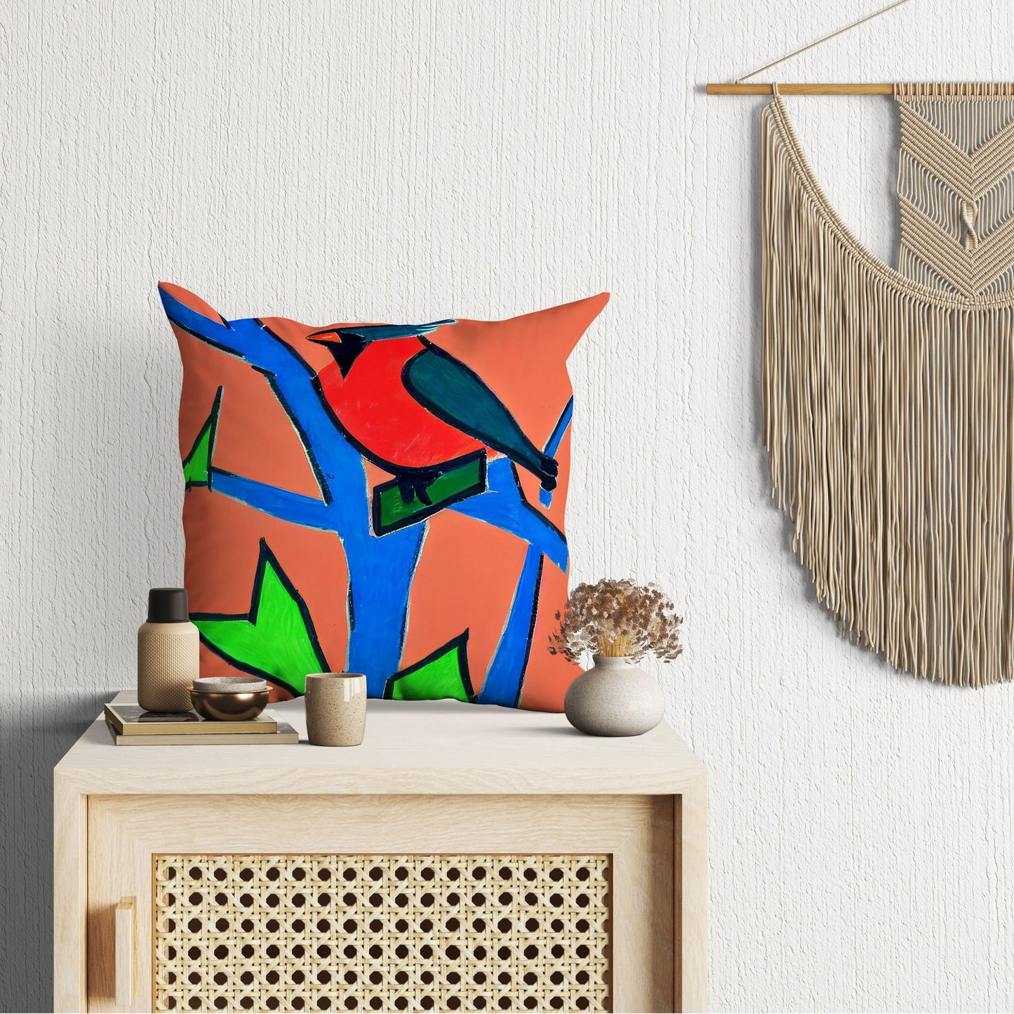 North American Cardinals Bird Throw Pillow, Abstract Throw Pillow Cover, Art Pillow, Colorful Pillow Case, Contemporary Pillow