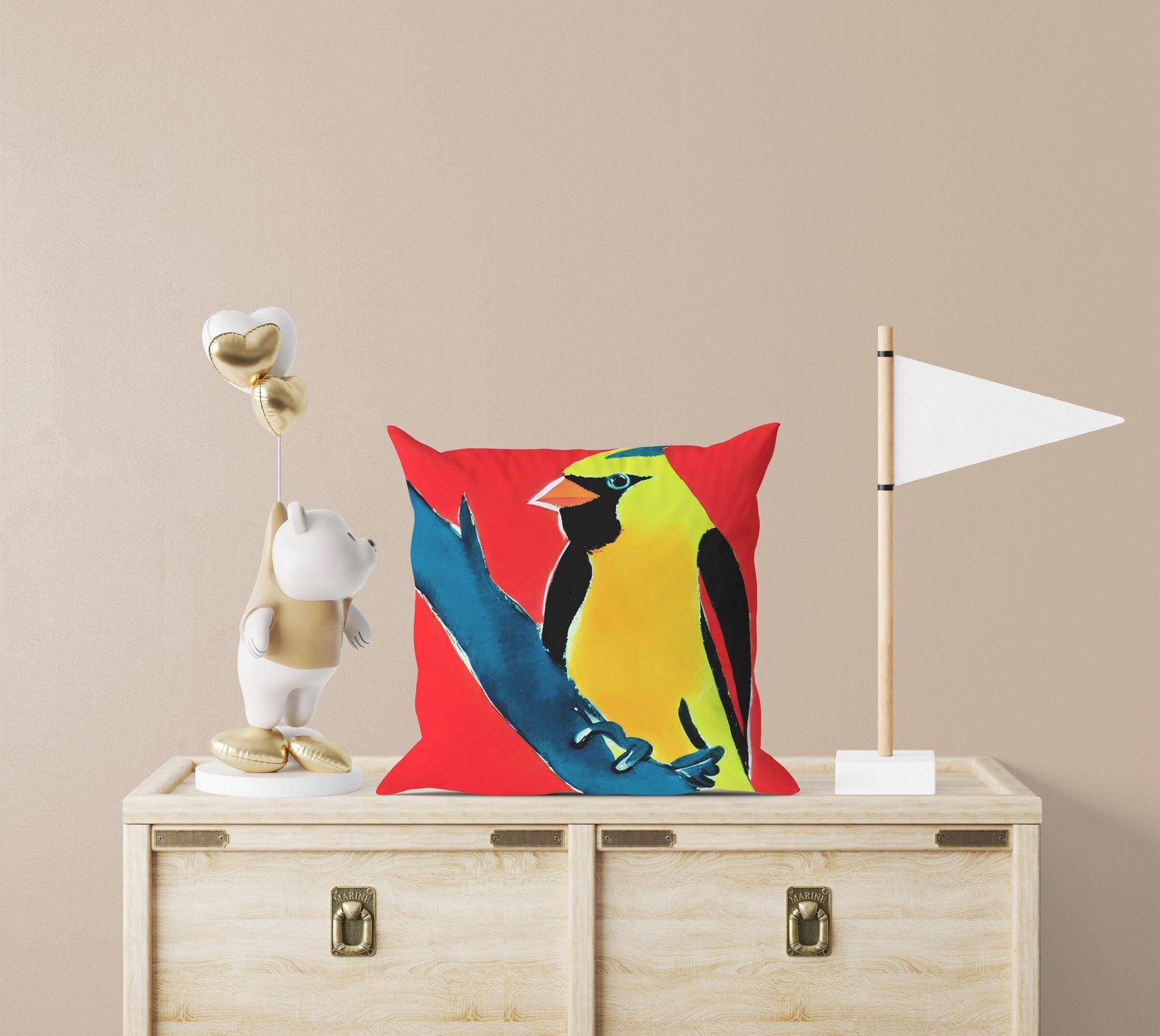 North American Cardinals Female Bird Toss Pillow, Abstract Throw Pillow, Soft Pillow Cases, Colorful Pillow Case, Contemporary Pillow