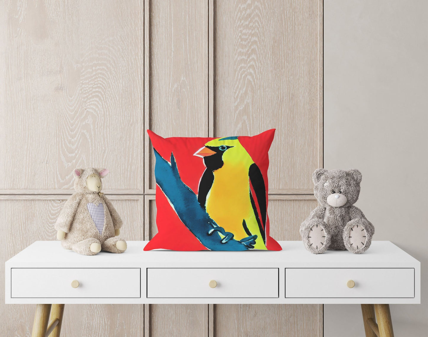 North American Cardinals Female Bird Toss Pillow, Abstract Throw Pillow, Soft Pillow Cases, Colorful Pillow Case, Contemporary Pillow