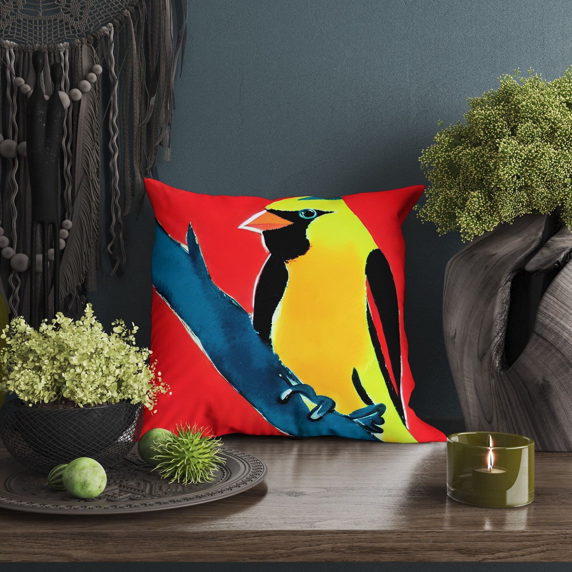 North American Cardinals Female Bird Toss Pillow, Abstract Throw Pillow, Soft Pillow Cases, Colorful Pillow Case, Contemporary Pillow