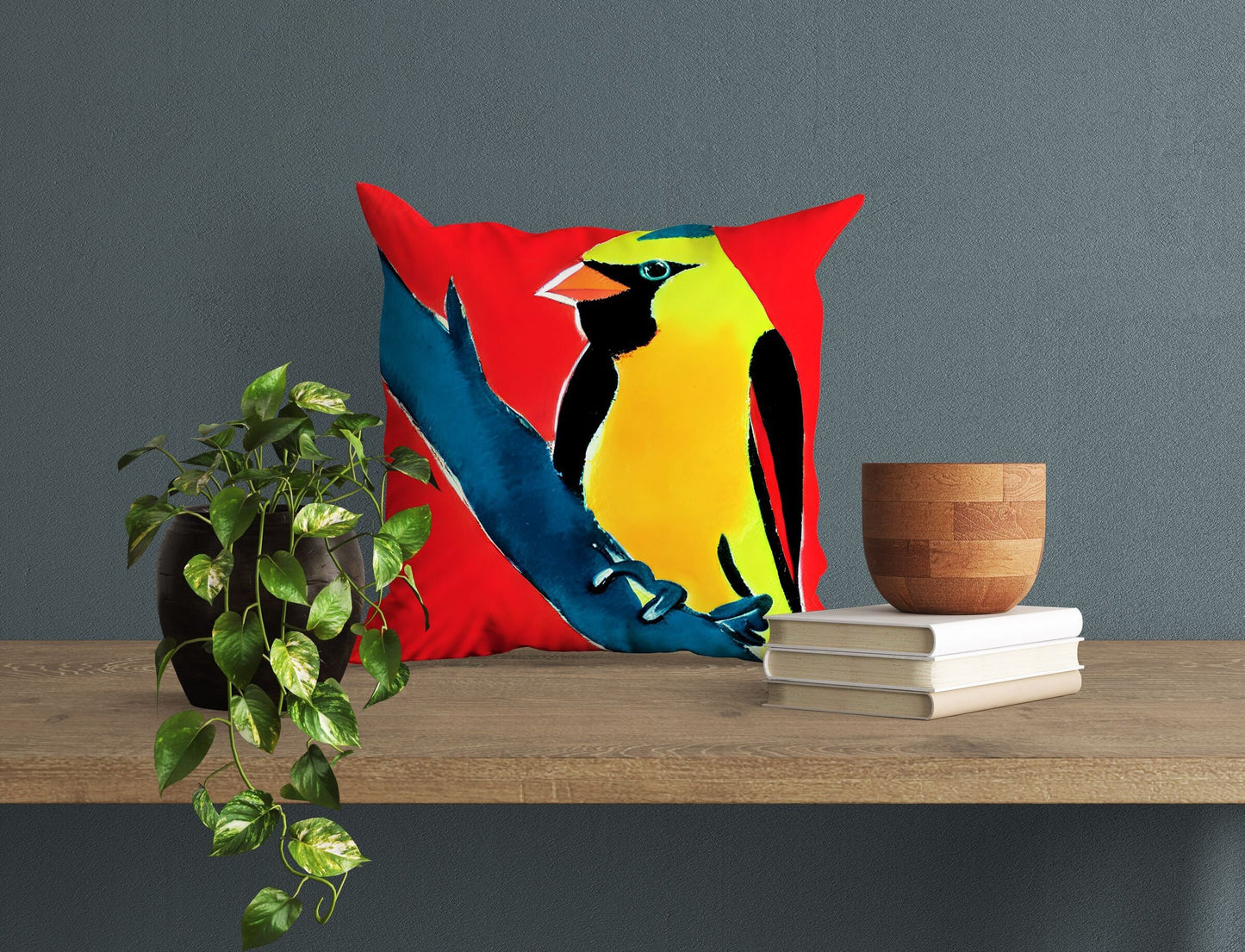 North American Cardinals Female Bird Toss Pillow, Abstract Throw Pillow, Soft Pillow Cases, Colorful Pillow Case, Contemporary Pillow