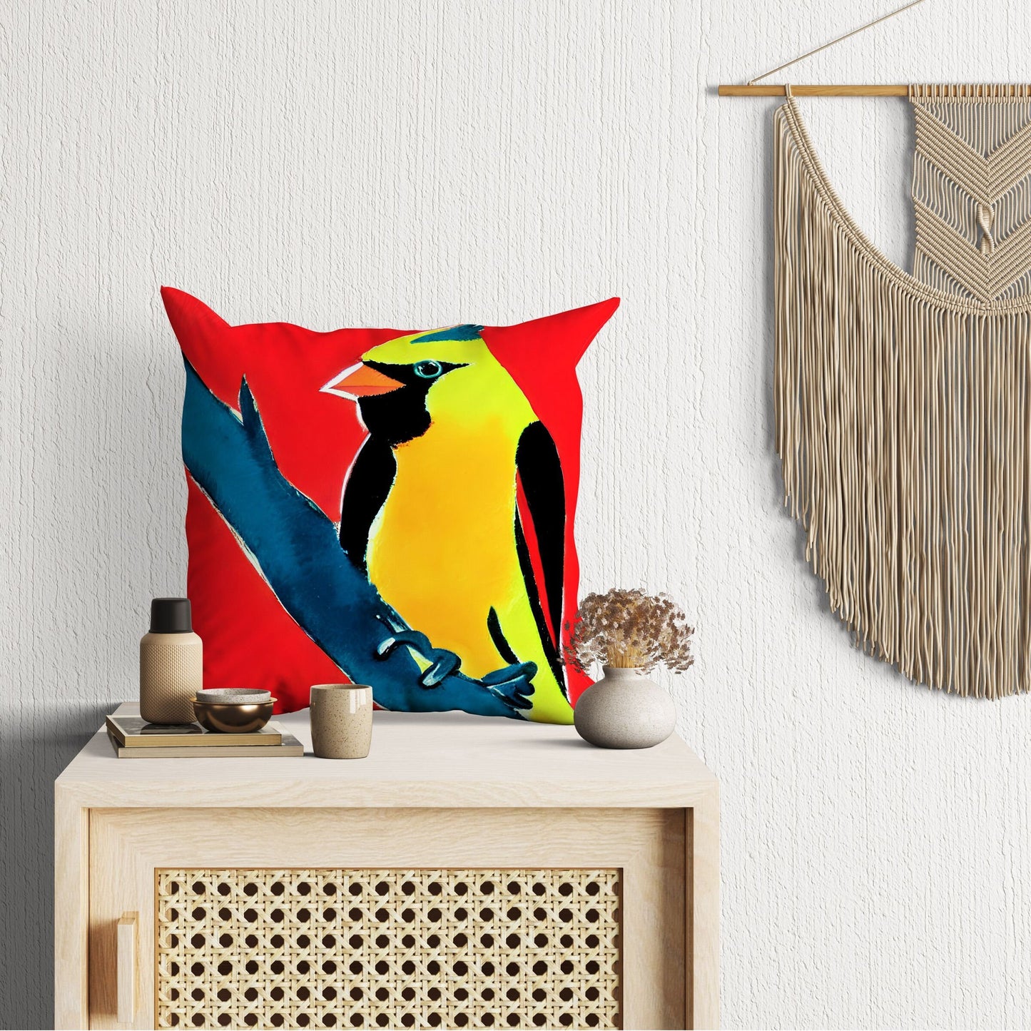 North American Cardinals Female Bird Toss Pillow, Abstract Throw Pillow, Soft Pillow Cases, Colorful Pillow Case, Contemporary Pillow