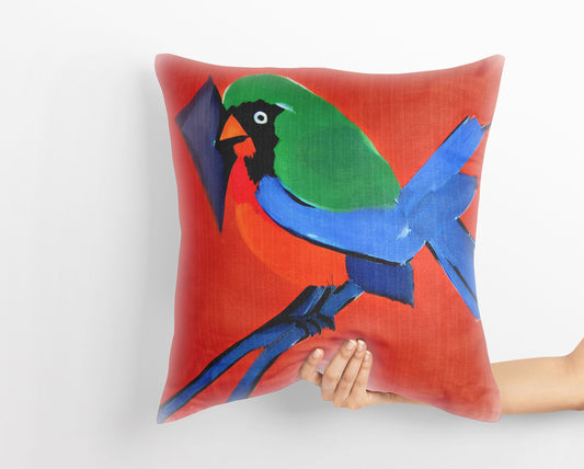 Blue And Green Bird Throw Pillow, Abstract Pillow, Soft Pillow Cases, Colorful Pillow Case, Contemporary Pillow, Square Pillow, Housewarming