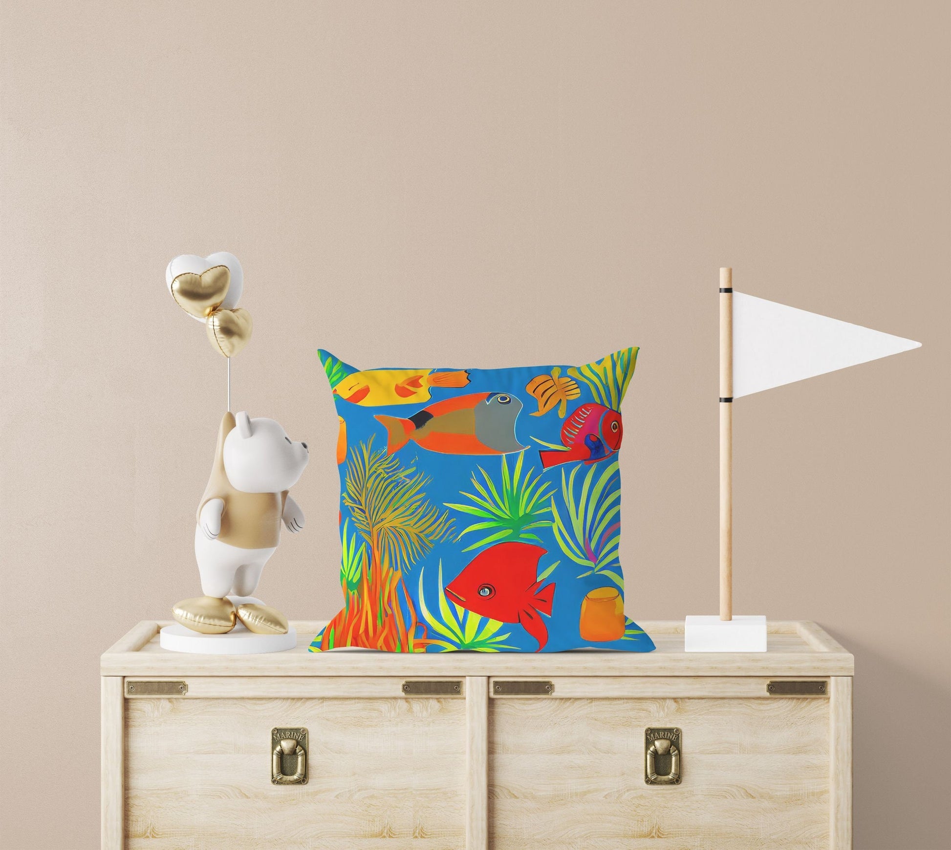 Tropical Fishes Pillow Case, Abstract Throw Pillow, Artist Pillow, Colorful Pillow Case, Modern Pillow, 20X20 Pillow Cover, Home Decor