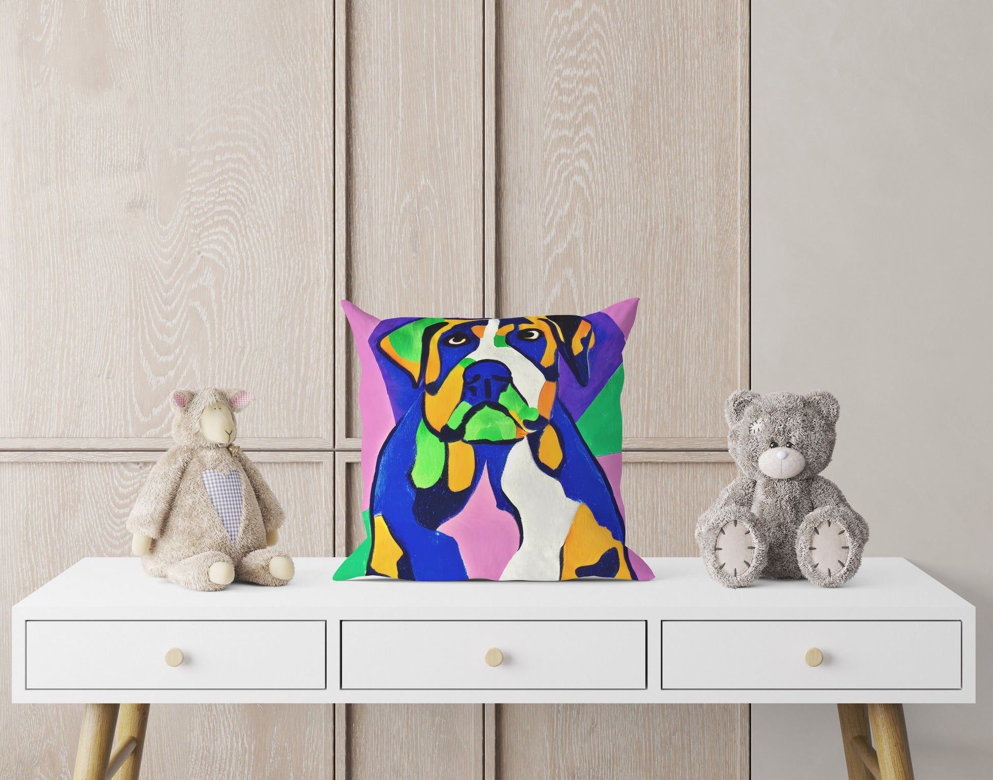 Lovely Dog Throw Pillow, Abstract Pillow, Designer Pillow, Colorful Pillow Case, Modern Pillow, Square Pillow, Farmhouse Pillow