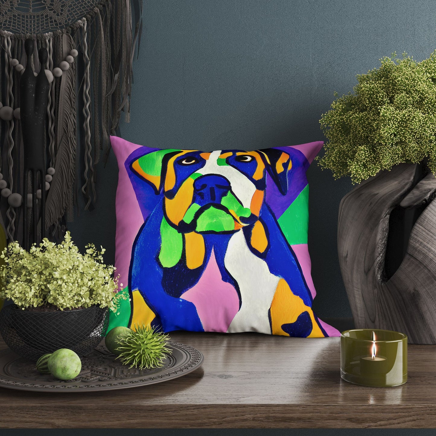 Lovely Dog Throw Pillow, Abstract Pillow, Designer Pillow, Colorful Pillow Case, Modern Pillow, Square Pillow, Farmhouse Pillow