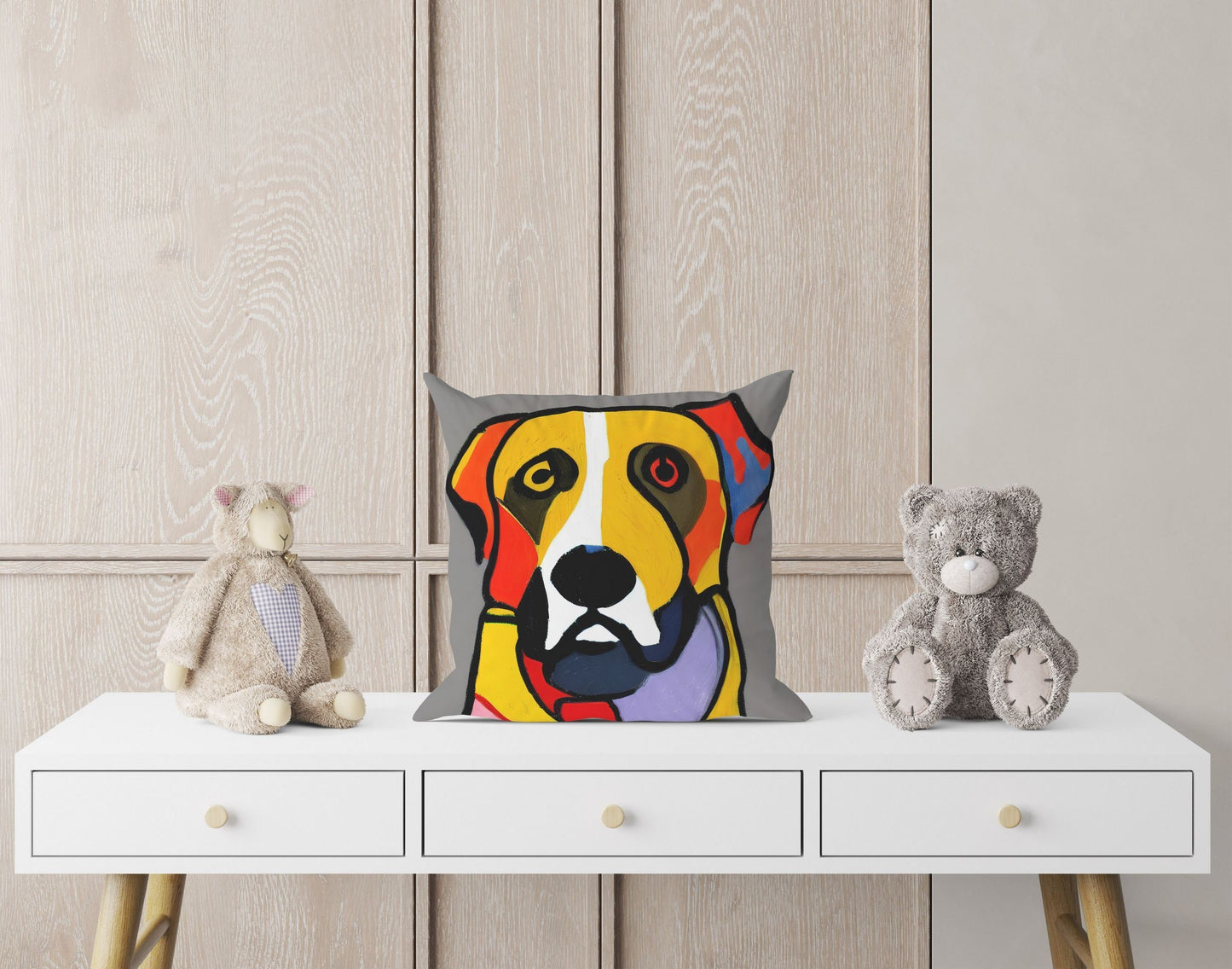 Lovely Dog Toss Pillow, Abstract Pillow, Soft Pillow Cases, Colorful Pillow Case, Contemporary Pillow, Large Pillow Cases, Housewarming Gift