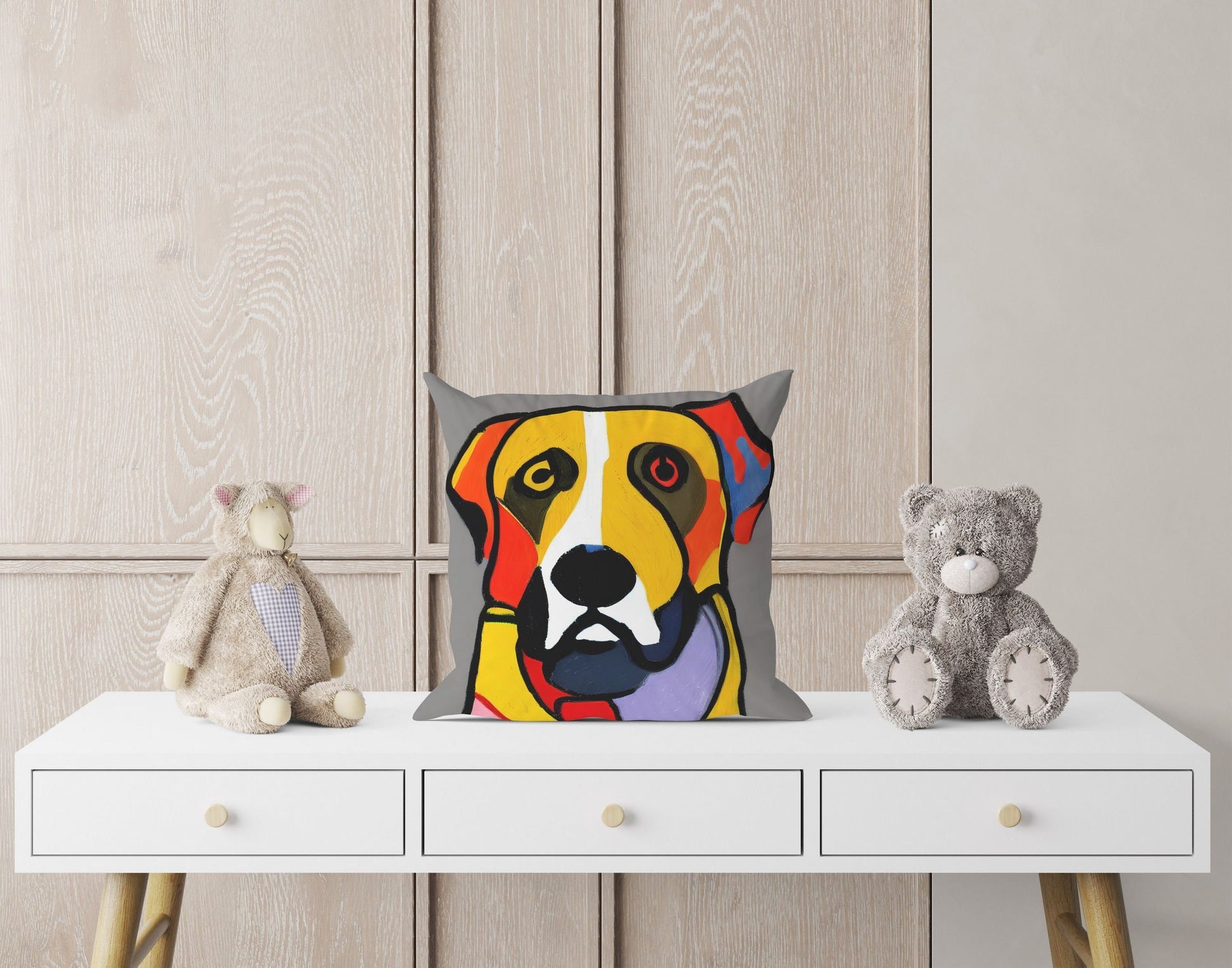 Lovely Dog Toss Pillow, Abstract Pillow, Soft Pillow Cases, Colorful Pillow Case, Contemporary Pillow, Large Pillow Cases, Housewarming Gift