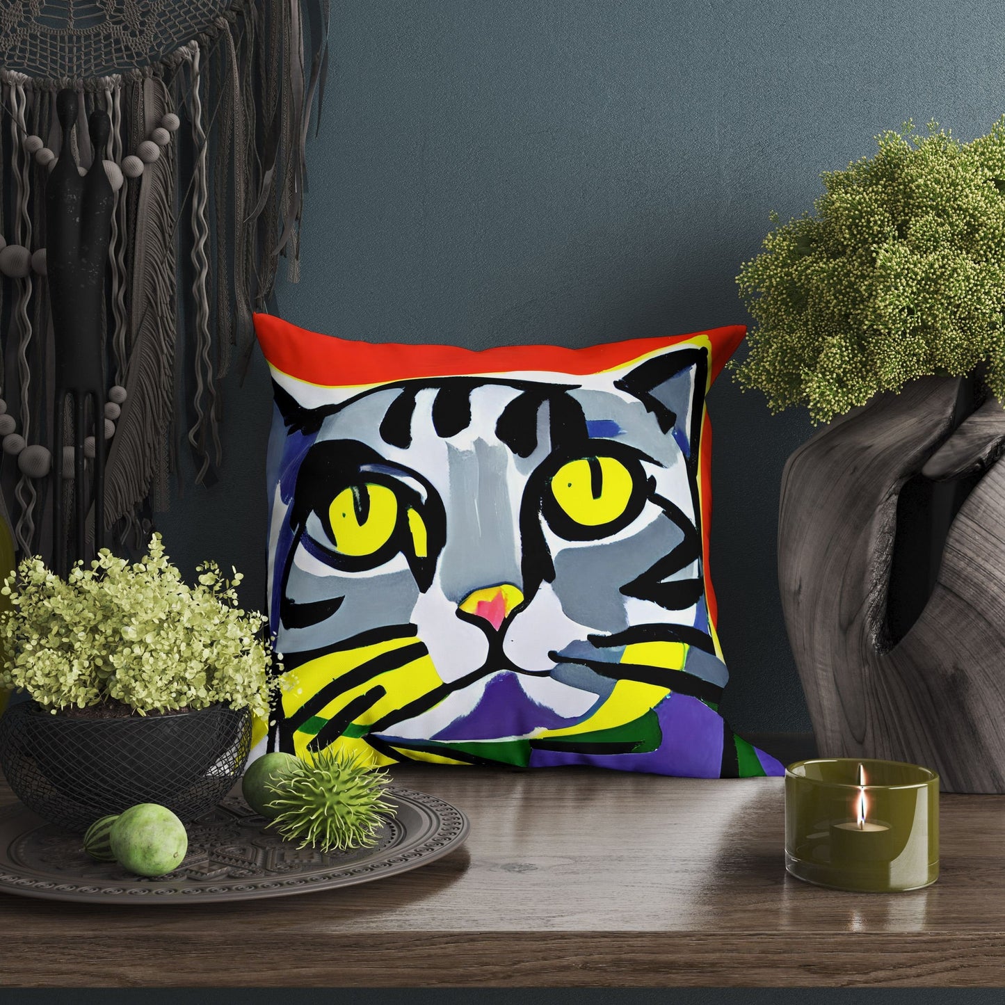Colorful Cat Pillow Case, Abstract Throw Pillow Cover, Designer Pillow, Colorful Pillow Case, Modern Pillow, Large Pillow Cases