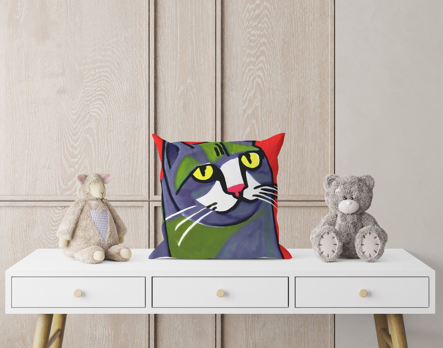 Original Art Cat Pillow Case, Abstract Pillow Case, Art Pillow, Colorful Pillow Case, Watercolor Pillow Cases, Square Pillow, Christmas