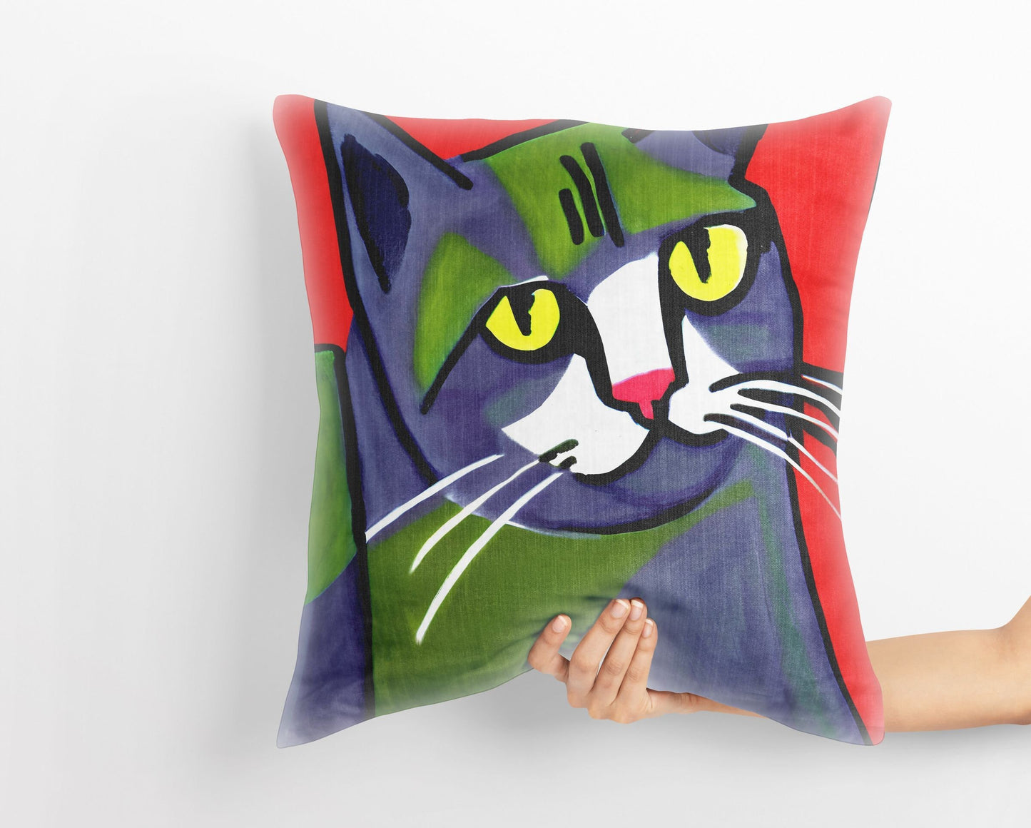 Original Art Cat Pillow Case, Abstract Pillow Case, Art Pillow, Colorful Pillow Case, Watercolor Pillow Cases, Square Pillow, Christmas