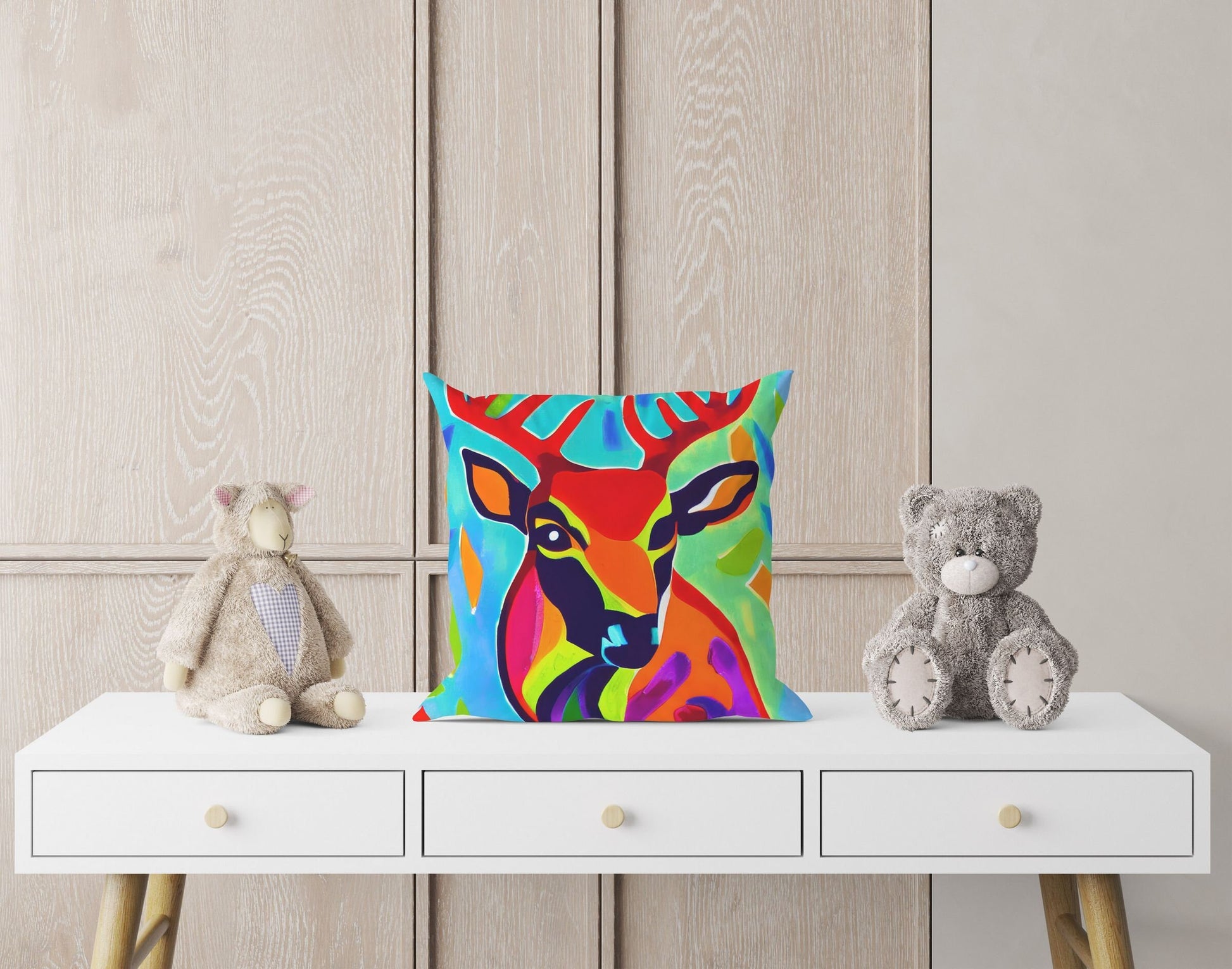 Original Art Wildlife Deer, Throw Pillow Cover, Abstract Pillow, Art Pillow, Colorful Pillow Case, Modern Pillow, Large Pillow Cases