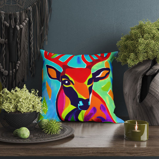 Original Art Wildlife Deer, Throw Pillow Cover, Abstract Pillow, Art Pillow, Colorful Pillow Case, Modern Pillow, Large Pillow Cases