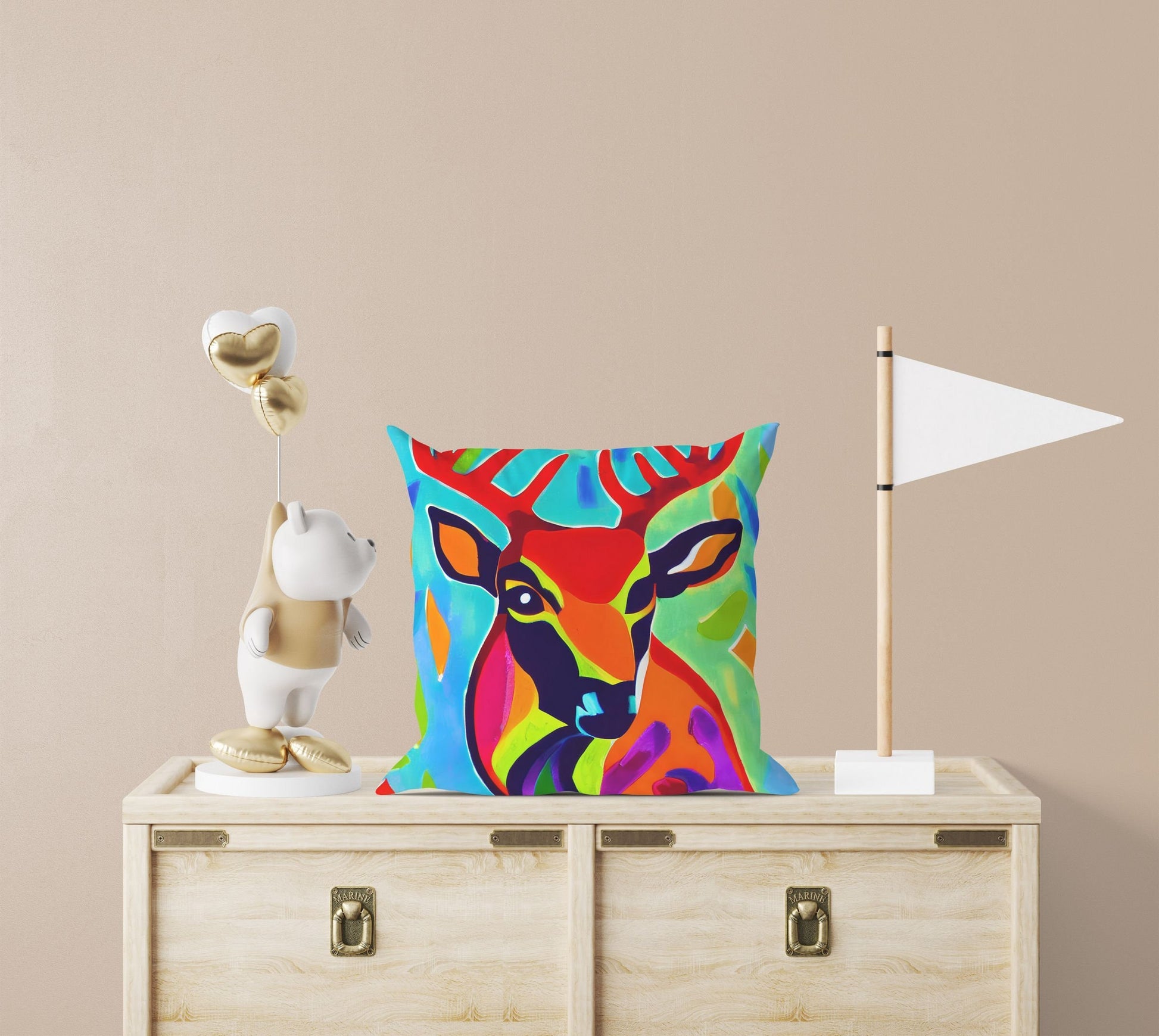 Original Art Wildlife Deer, Throw Pillow Cover, Abstract Pillow, Art Pillow, Colorful Pillow Case, Modern Pillow, Large Pillow Cases