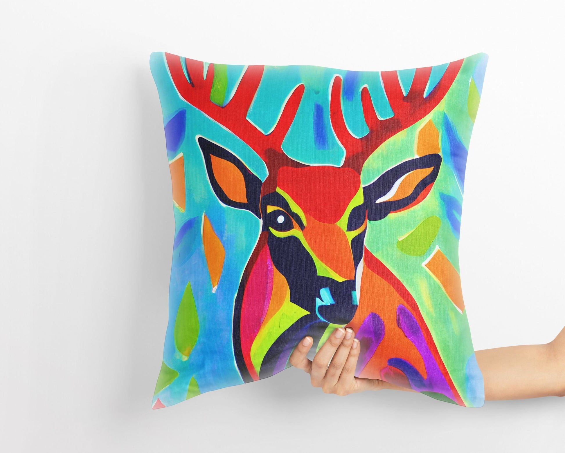 Original Art Wildlife Deer, Throw Pillow Cover, Abstract Pillow, Art Pillow, Colorful Pillow Case, Modern Pillow, Large Pillow Cases