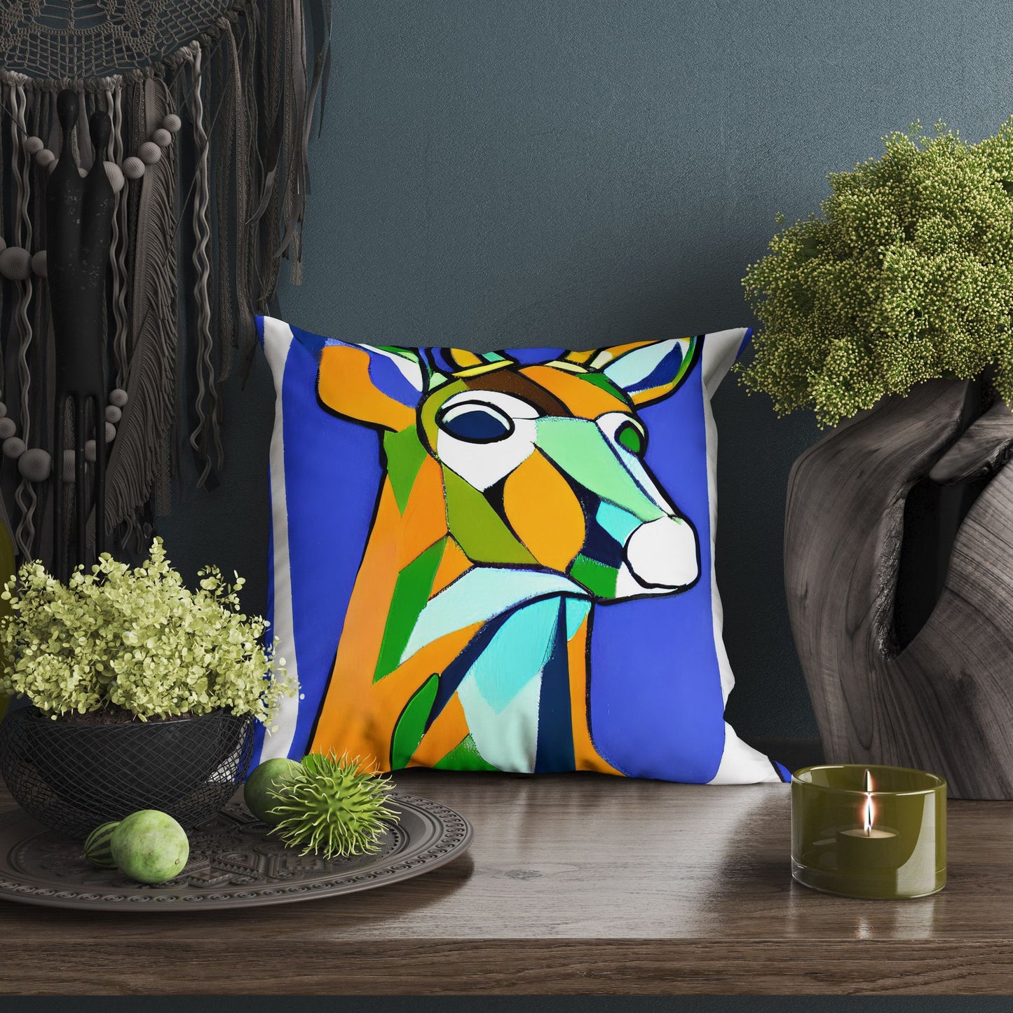 Original Art Wildlife Deer Decorative Pillow, Abstract Art Pillow, Art Pillow, Colorful Pillow Case, Contemporary Pillow, Holiday Gift