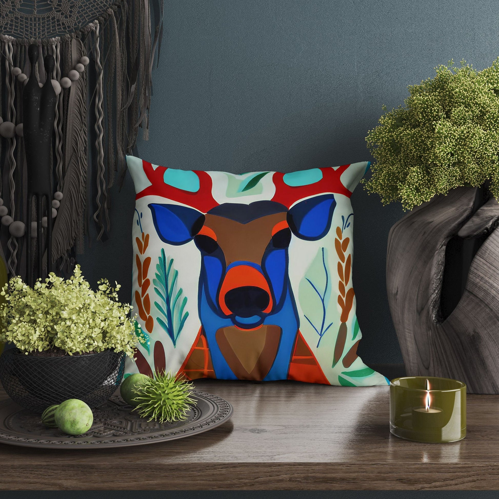 Original Art Wildlife Deer, Tapestry Pillows, Abstract Pillow Case, Artist Pillow, Colorful Pillow Case, Fashion, Square Pillow