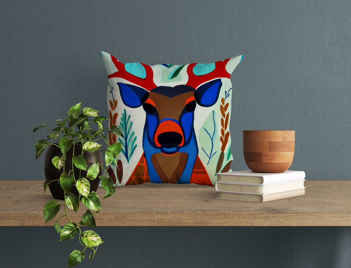 Original Art Wildlife Deer, Tapestry Pillows, Abstract Pillow Case, Artist Pillow, Colorful Pillow Case, Fashion, Square Pillow