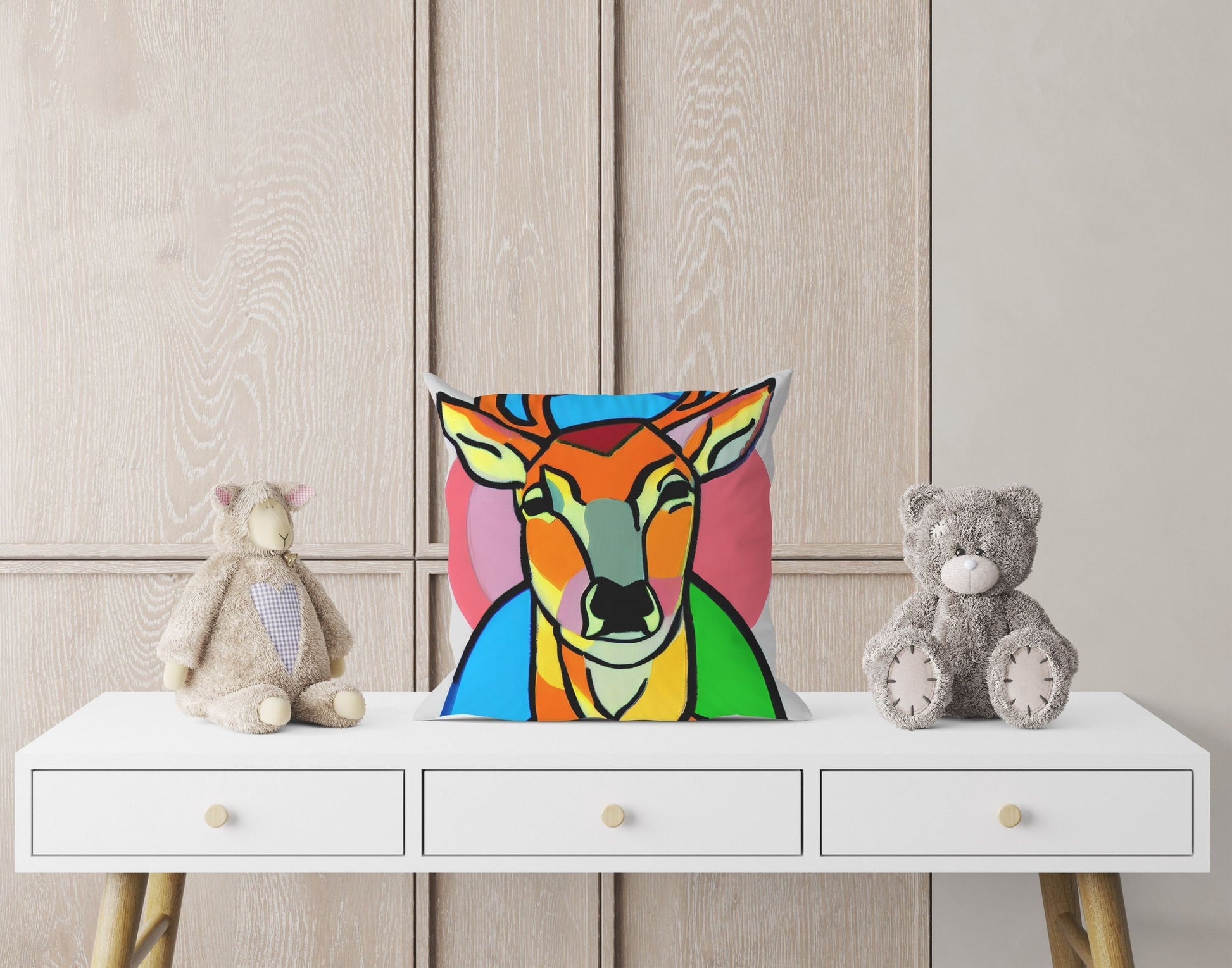 Original Art Wildlife Deer, Toss Pillow, Abstract Art Pillow, Comfortable, Colorful Pillow Case, Housewarming Gift, Pillow Cases Kids