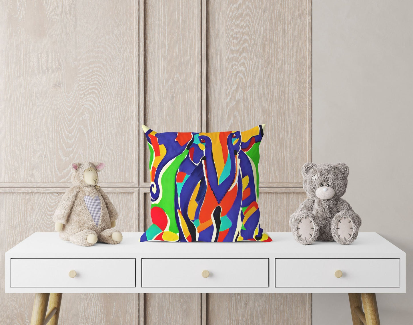 Modern Art African Wildlife Elephant, Pillow Case, Abstract Pillow, Soft Pillow Cases, Colorful Pillow Case, Contemporary Pillow