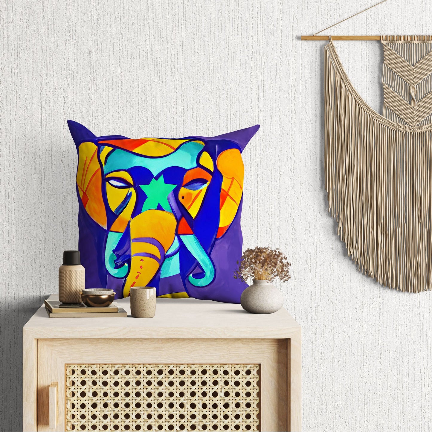 Modern Art African Wildlife Elephant Toss Pillow, Abstract Art Pillow, Comfortable, Colorful Pillow Case, Housewarming Gift, Nursery Pillow