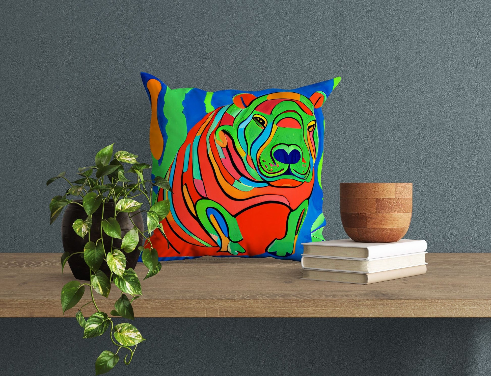 Modern Art African Wildlife Hippopotamu Throw Pillow, Abstract Pillow, Comfortable, Colorful Pillow Case, Modern Pillow, Large Pillow Cases