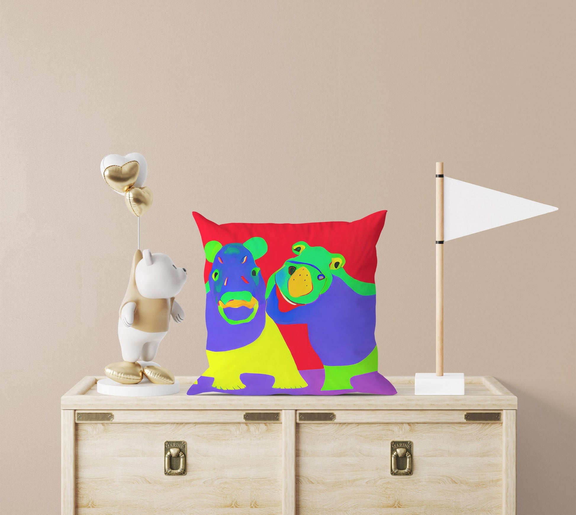 Modern Art African Wildlife Hippopotamus Pillow Case, Abstract Throw Pillow Cover, Art Pillow, Colorful Pillow Case, Modern Pillow