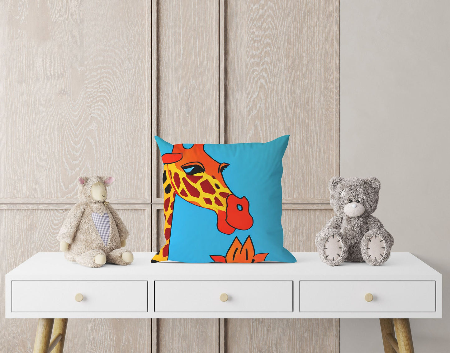 Modern Art African Wildlife Giraffe Decorative Pillow, Bee Pillow Cover, Designer Pillow, Colorful Pillow Case, Watercolor Pillow Cases