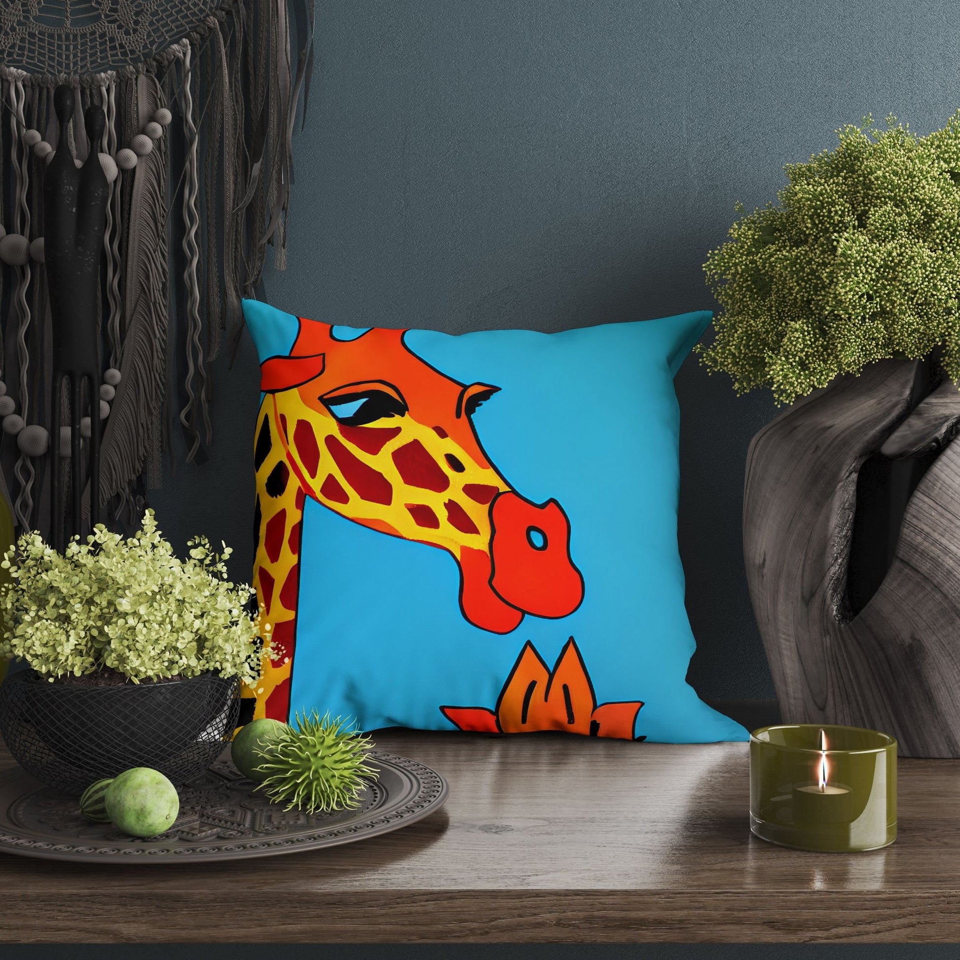Modern Art African Wildlife Giraffe Decorative Pillow, Bee Pillow Cover, Designer Pillow, Colorful Pillow Case, Watercolor Pillow Cases