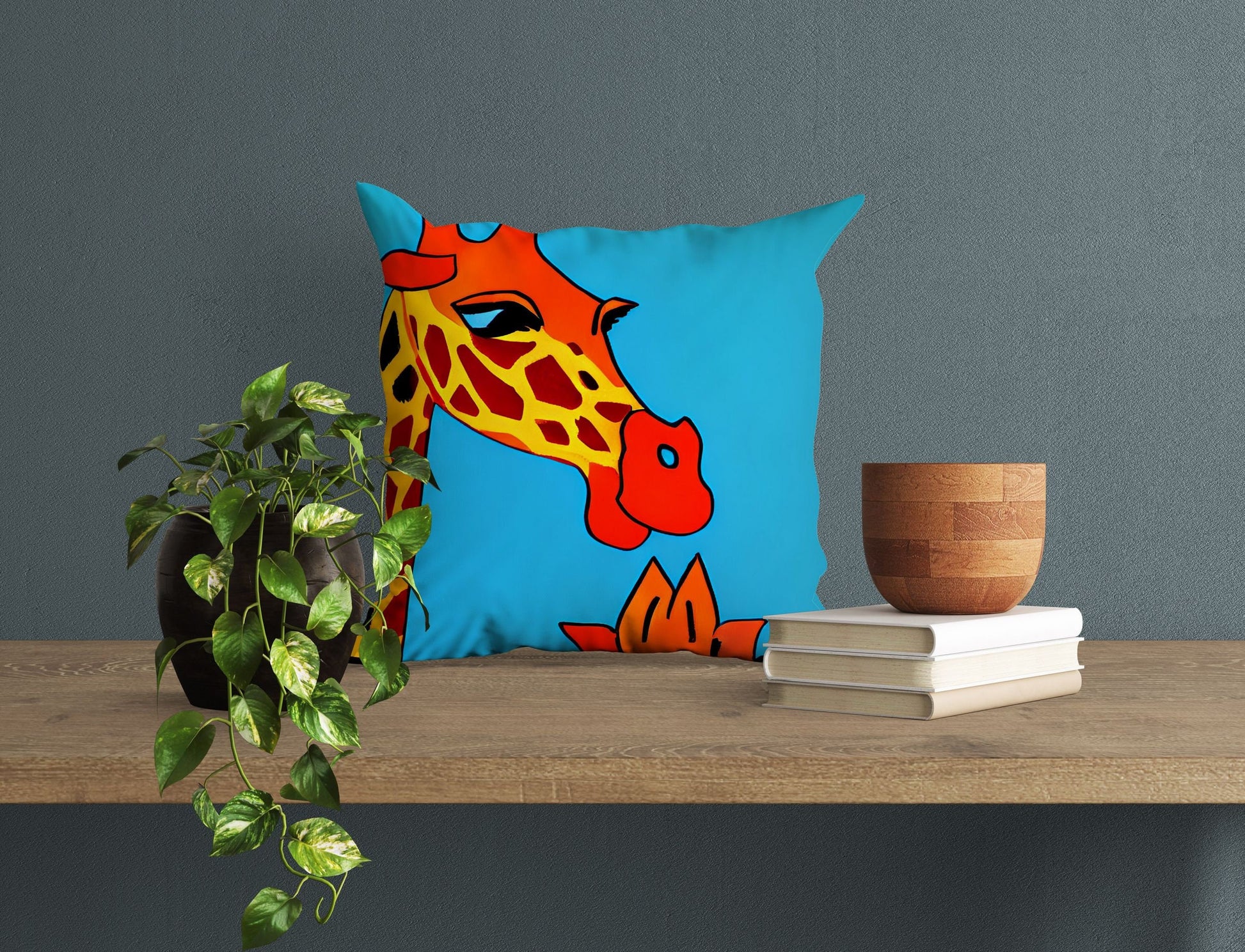 Modern Art African Wildlife Giraffe Decorative Pillow, Bee Pillow Cover, Designer Pillow, Colorful Pillow Case, Watercolor Pillow Cases