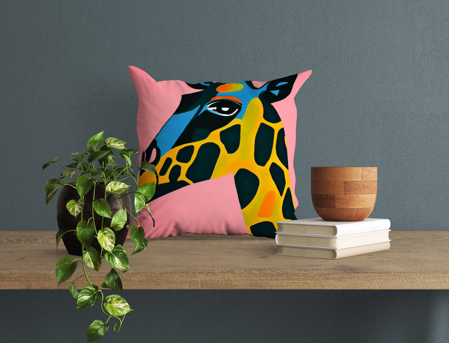 Modern Art African Wildlife Giraffe Pillow Case, Abstract Art Pillow, Artist Pillow, Colorful Pillow Case, Watercolor Pillow Cases