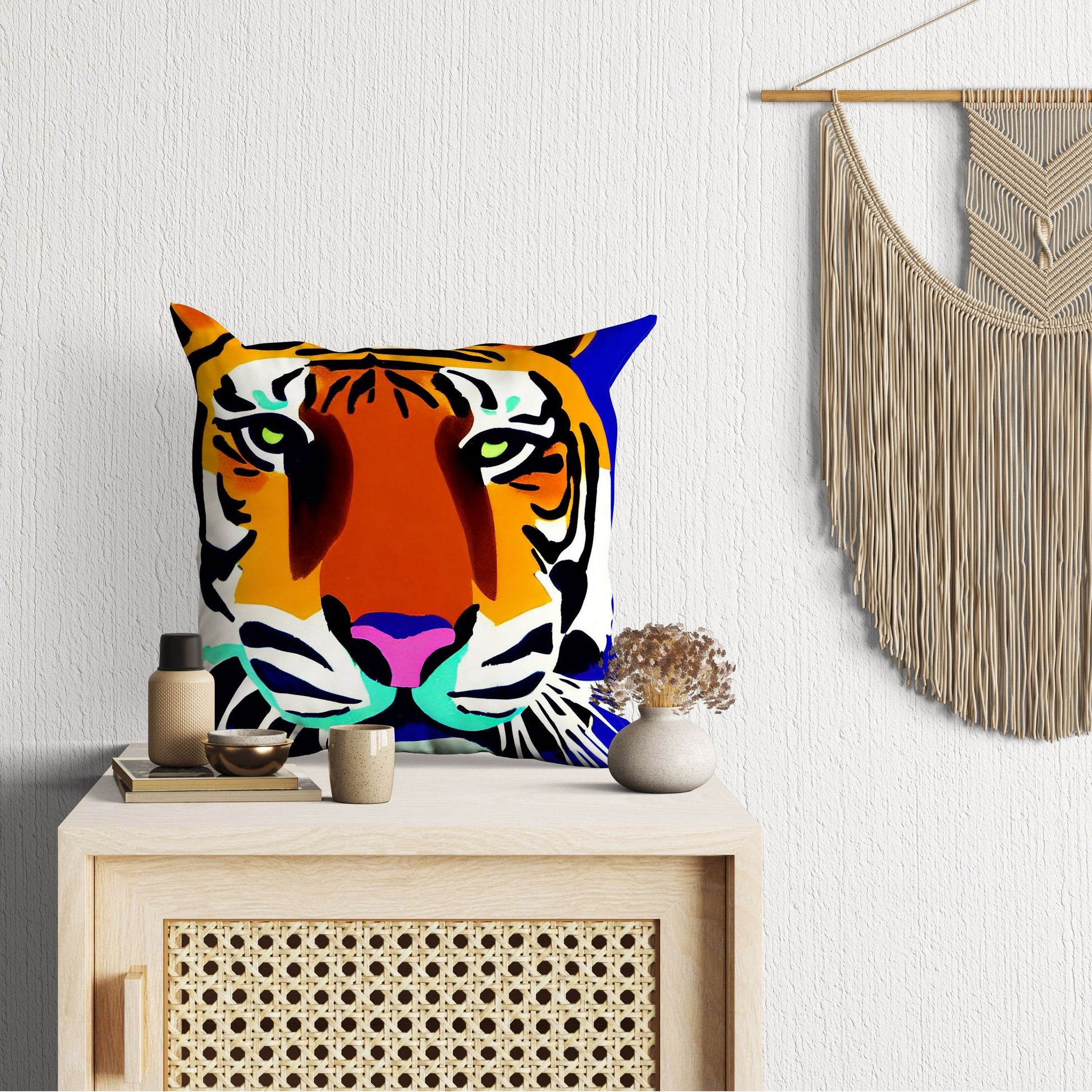 Original Art Wildlife Tiger Throw Pillow, Abstract Pillow, Art Pillow, Colorful Pillow Case, Contemporary Pillow, 24X24 Pillow Case