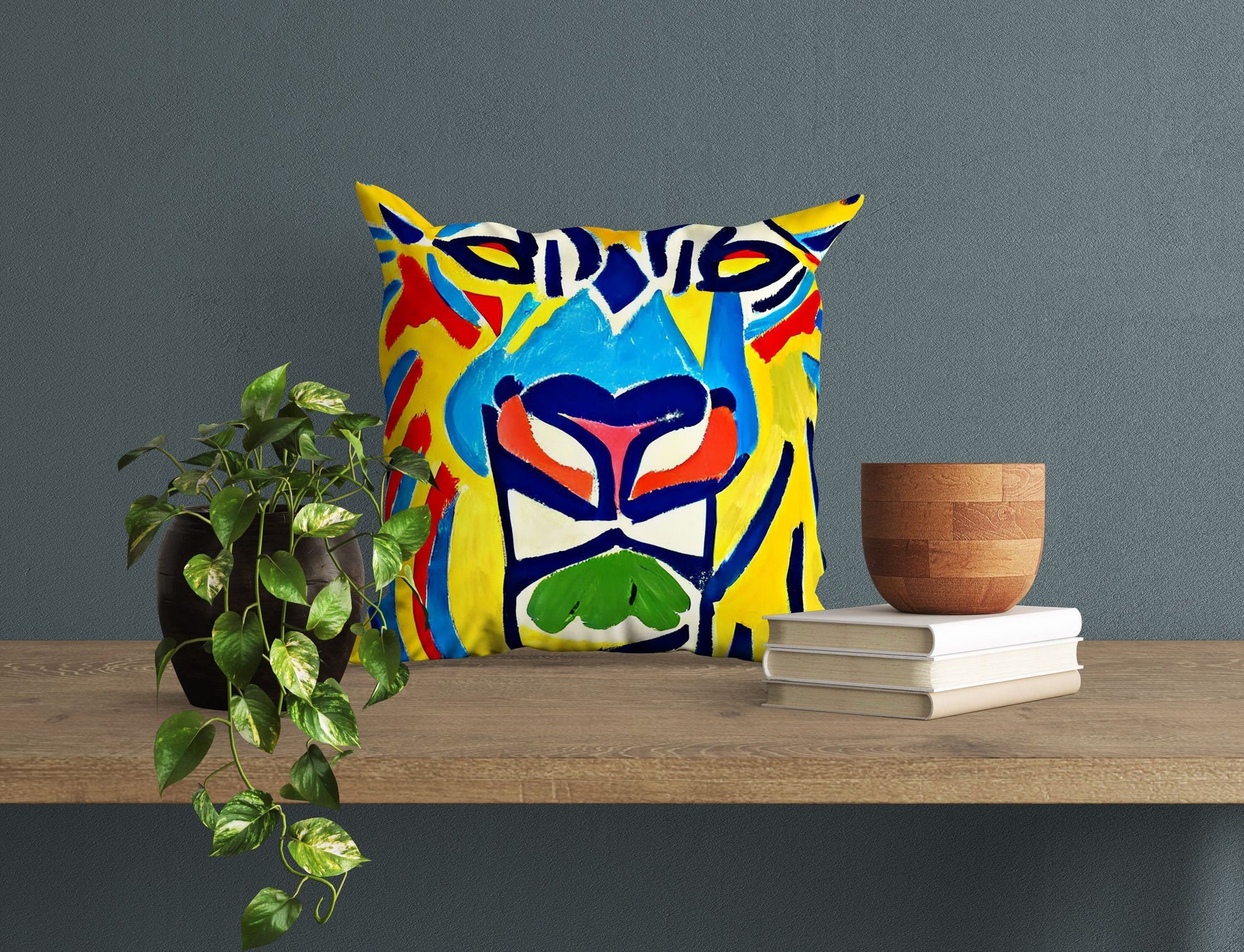 Original Art African Wildlife Lion King Pillow Case, Abstract Throw Pillow, Artist Pillow, Colorful Pillow Case, Contemporary Pillow