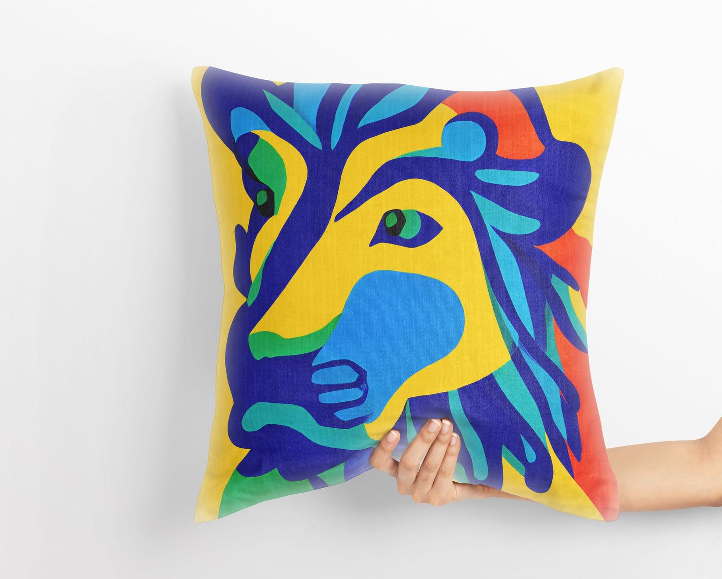 Original Art African Wildlife Lion King Tapestry Pillows, Abstract Art Pillow, Comfortable, Colorful Pillow, Playroom Decor, Abstract Decor