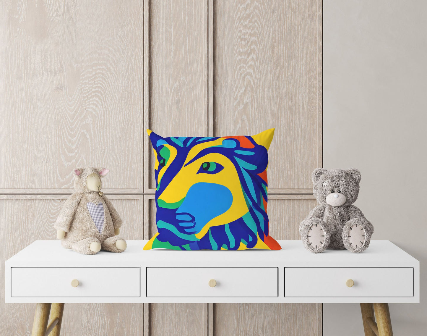 Original Art African Wildlife Lion King Tapestry Pillows, Abstract Art Pillow, Comfortable, Colorful Pillow, Playroom Decor, Abstract Decor