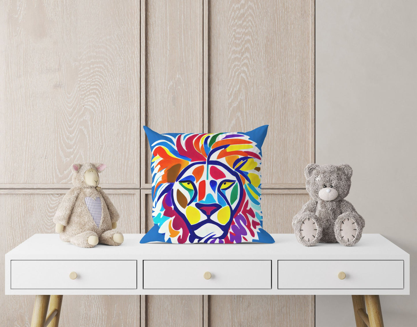 Original Art African Wildlife Male Lion Toss Pillow, Abstract Pillow, Designer Pillow, Colorful Pillow Case, Contemporary Pillow