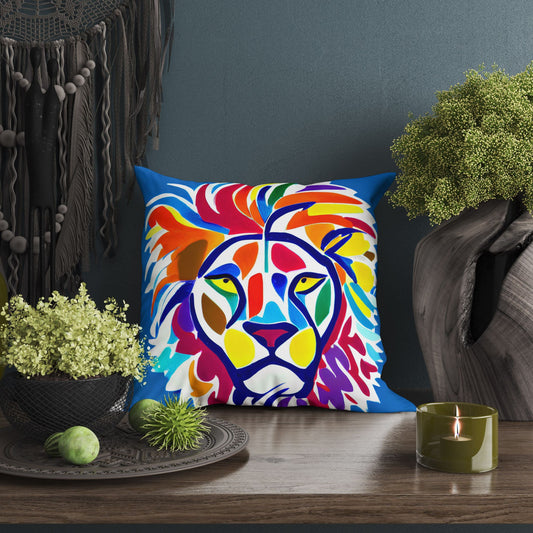 Original Art African Wildlife Male Lion Toss Pillow, Abstract Pillow, Designer Pillow, Colorful Pillow Case, Contemporary Pillow