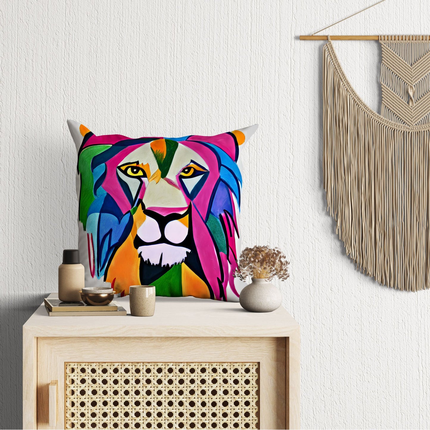Original Art African Wildlife Lion King Decorative Pillow, Abstract Throw Pillow Cover, Soft Pillow Cases, Colorful Pillow Case, Fashion